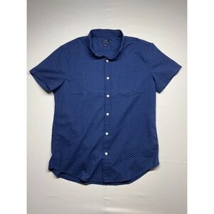 J Crew Seersucker Short Sleeve Button Down Shirt Mens Medium Navy White Dots